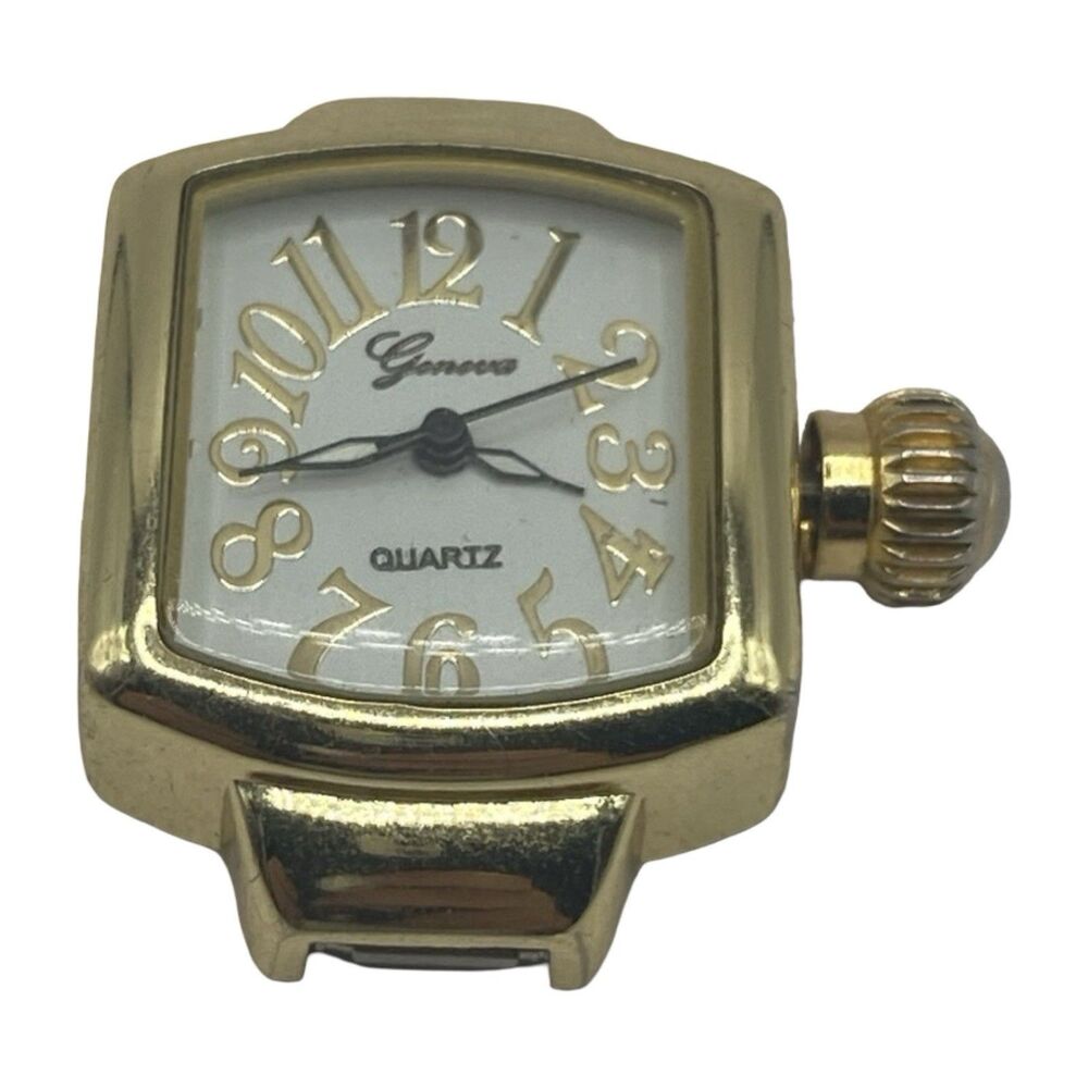Ladies Geneva Gold Tone Oversized Crown White Dial Quartz Watch New Battery